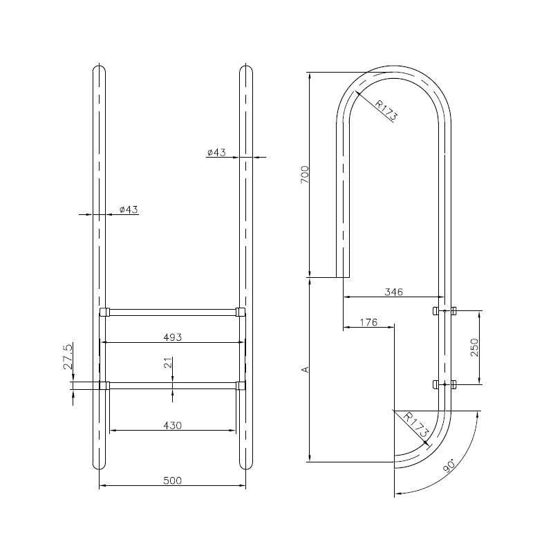 Scara Wall 5 trepte AISI-316 IM5