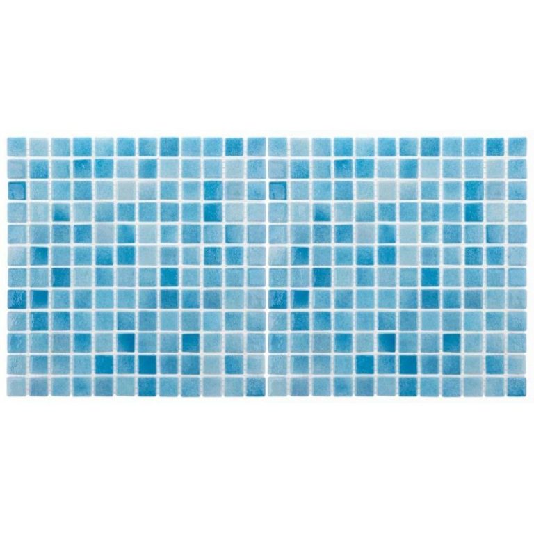 Mozaic piscina sticla Niebla Turquesa antiderapant polybond 2.5×2.5 cm cutie 2mp