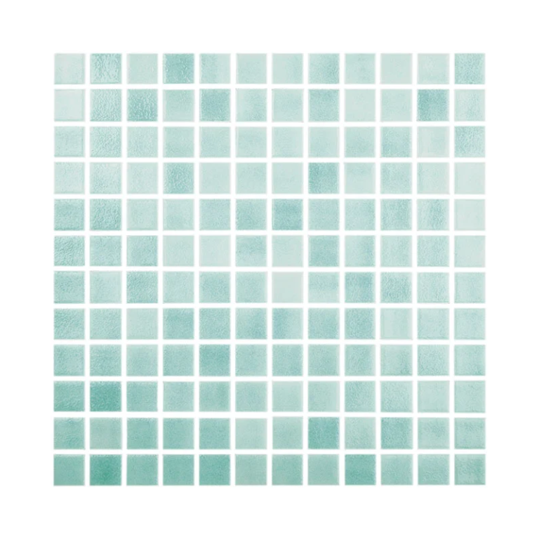 Mozaic piscina sticla Niebla Verde Caribe antiderapant suport polybond 2.5×2.5 cm cutie 2mp