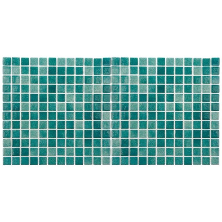 Mozaic piscina sticla Niebla Verde Turquesa suport polybond 2.5×2.5 cm cutie 2mp